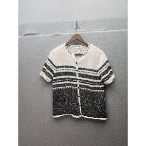 Christopher & Banks Hand Embroidered Button-Up Cardigan Sweater Medium Black & W